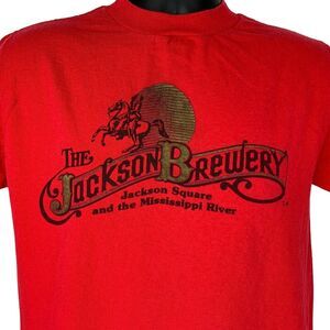 Vintage 80s The Jackson Brewery T Shirt New Orleans Jax Beer USA Red M Medium